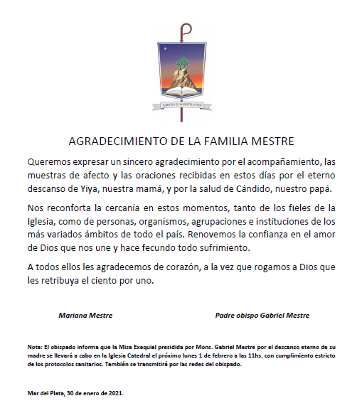 AGRADECIMIENTO DE LA FAMILIA MESTRE